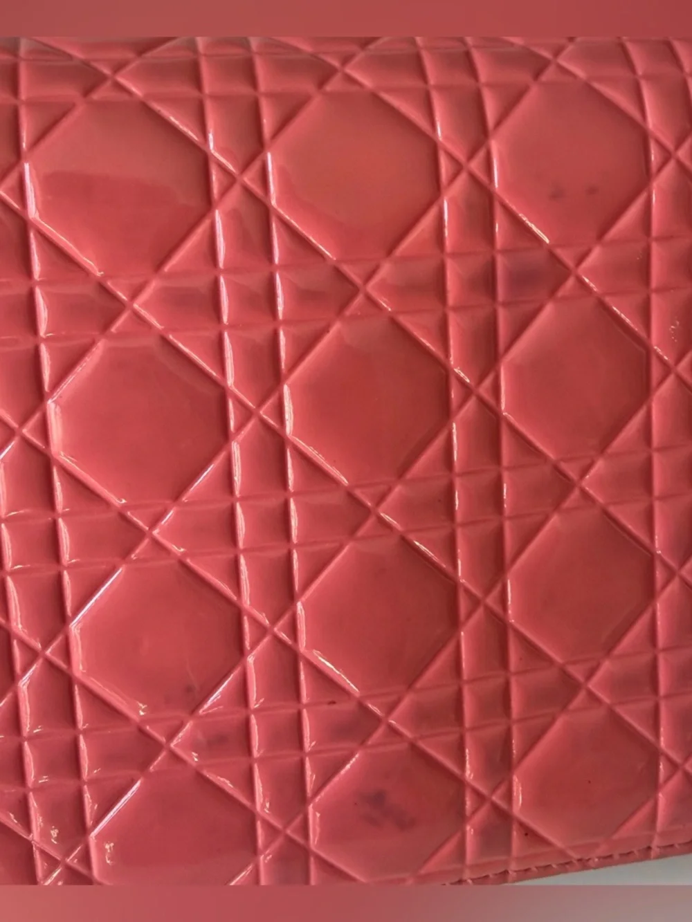 Dior Cannage Patent Leather Zip Around Wallet Coral Pink